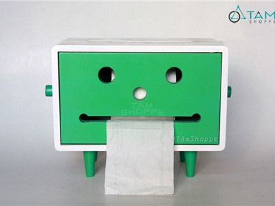 Hộp khăn giấy gỗ Robo mặt cười chữ nhật (Lớn)